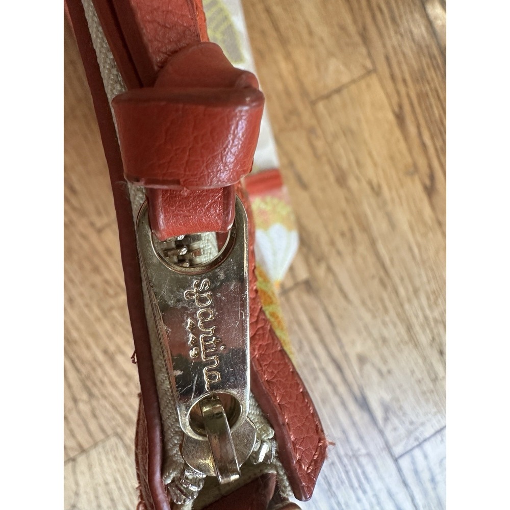 Spartina 449 Floral Linen Shoulder Bag Red Leather Trim Daufuskie Island 13x8 In - Picture 8 of 14